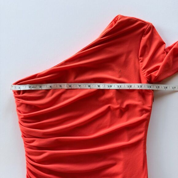 Halston Giana Asymmetrical One Shoulder Long Sleeve Jersey Dress in Orange Sz 0 - Picture 12 of 14